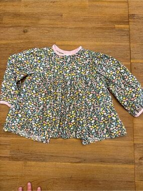 Willow Floral Long-Sleeve Top with Pink Trim